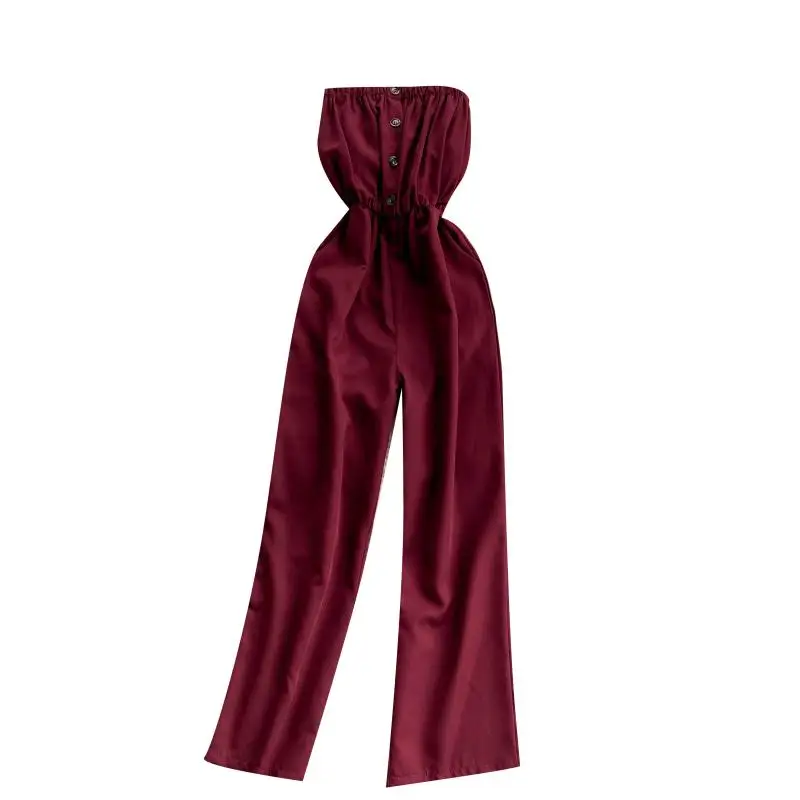 

FMFSSOM Summer Sexy Bra Breasted Slim Long Jumpsuit Women Bohemian Straight Long Rompers Womens Jumpsuit One Piece Outfit