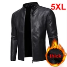 Мужская байкерская куртка из искусственной кожи, черная теплая уличная верхняя одежда для осени и зимы, размеры 5XL Plus Szie, 2021