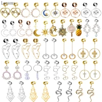 leosoxs 2pc stainless steel star moon ear plugs tunnels ear stretchers expander dangle earrings piercing fashion jewelry