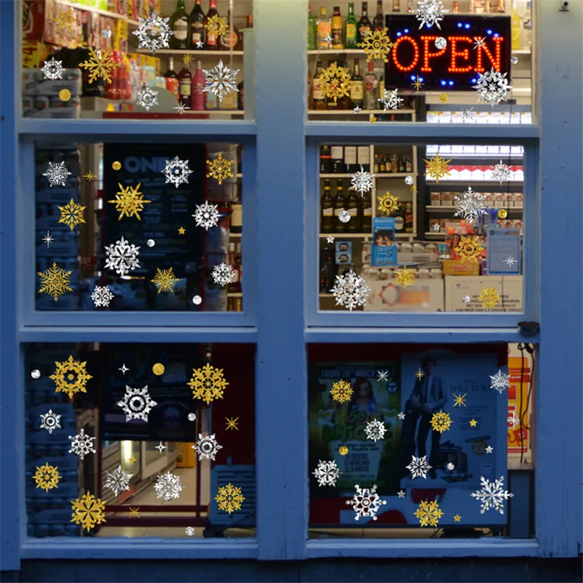 Золотистая Серебристая Рождественская Снежинка Электростатическая наклейка