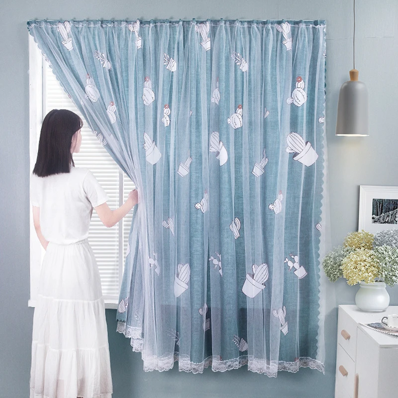 

Simple Cartoon Girl Room Fruit Printing Curtains Doors And Windows Bay Windows Blackout Short Curtains Finished Curtains TM706
