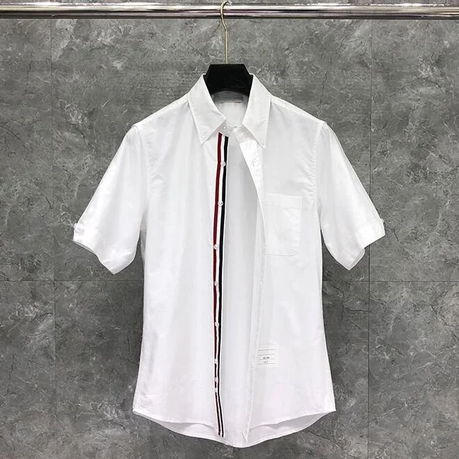 

Рубашка TB THOM мужская с короткими рукавами, модная брендовая приталенная белая Повседневная сорочка из ткани Оксфорд, в полоску, хлопковая о...