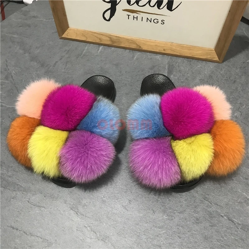 Fox Hair Slippers Women Fur Home Fluffy Sliders Plush Furry Summer Flats Sweet Ladies Shoes Large Size 45 Hot Sale Cute Pantufas images - 6