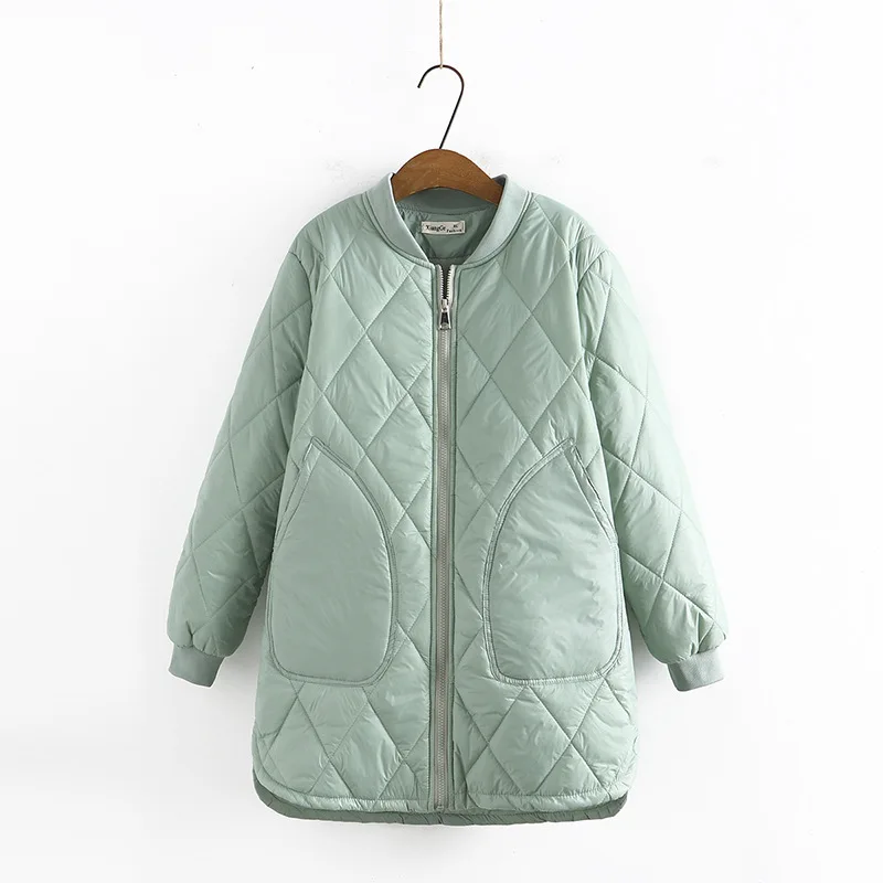 

Winter Parka Women Plus Size&Curve Chothes 2021 New Fashion Argyle Wadded Jacket Big Pocket Long Sleeve Cotton-Padded Coat