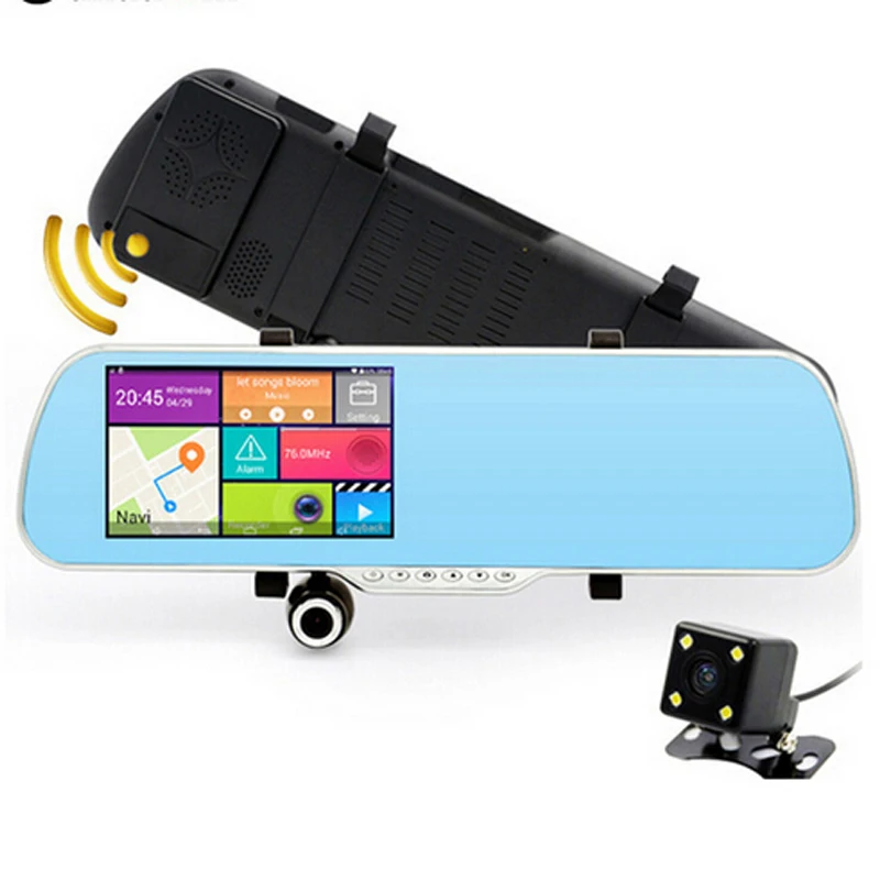 

Автомобильное зеркало заднего вида, 5 дюймов, GPS-навигация, видеорегистратор, видеорегистратор, Android 4,42, видеорегистратор с двумя объективам...