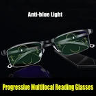 Мультифокальные очки для чтения унисекс, с полуоправой, с защитой от сисветильник света, пресбиопические очки с перекрестным украшением, металлическая оправа, 1,5