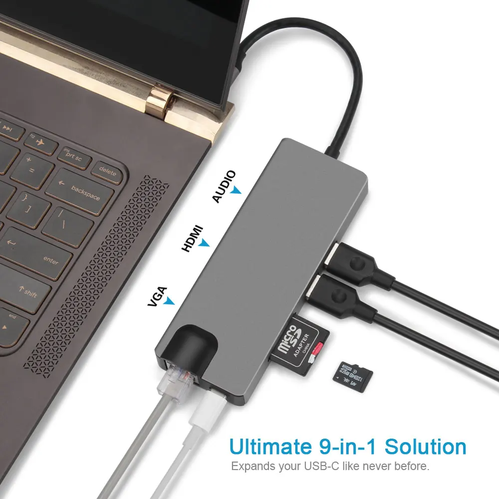 9 в 1 Тип C концентратор USB кабель-Переходник на HDMI VGA RJ45 3 0 Порты SD/устройство для