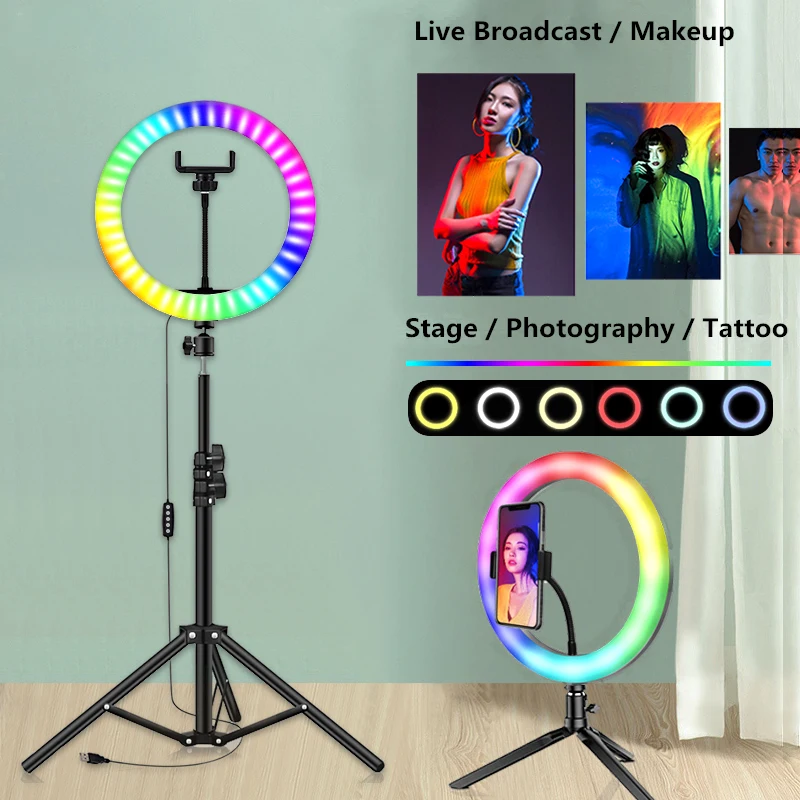 

10inch RGB Selfie Ring Light With Tripod Dimmable Studio Ring Lamps With Big Stand Led Selfie RingLight Lamp For Tiktok Youtube