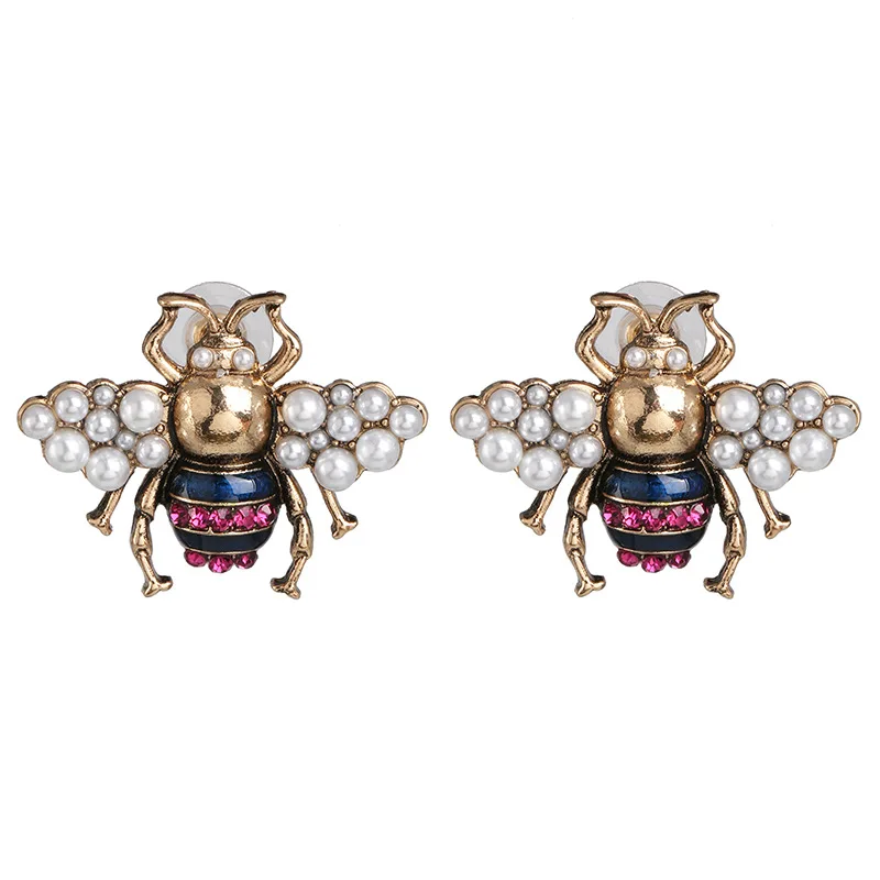 

2020 New Arrival Bee Ear Studs Crystal Earrings Party Jewelry Accessories Cute Pearl Statement Insect Stud Earrings for Women