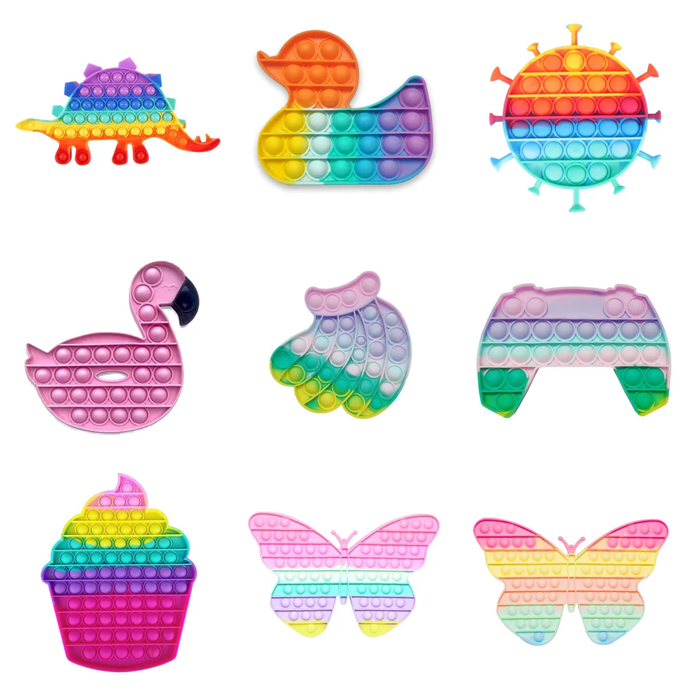 Juguetes de estr&eacute;s para aliviar el estr&eacute;s, juguetes sensoriales para el autismo, con vi&ntilde;etas de animales del arco&iacute;ris, para regalo para chico-0