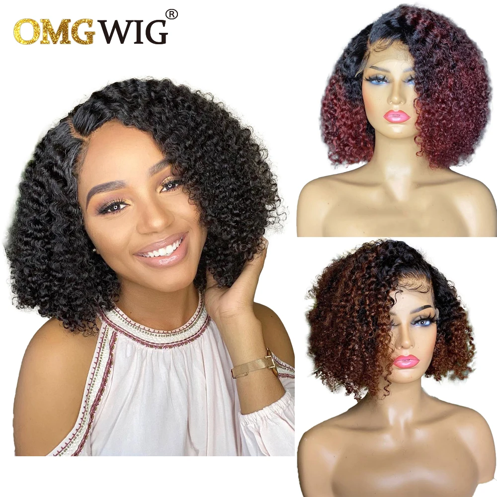

Omber Color 4X4 Lace Frontal Closure Wigs For Women Human Hair Jerry Curl 1B99J 1B30 Brazilian Short Curly Bob Wig Wet and Wavy