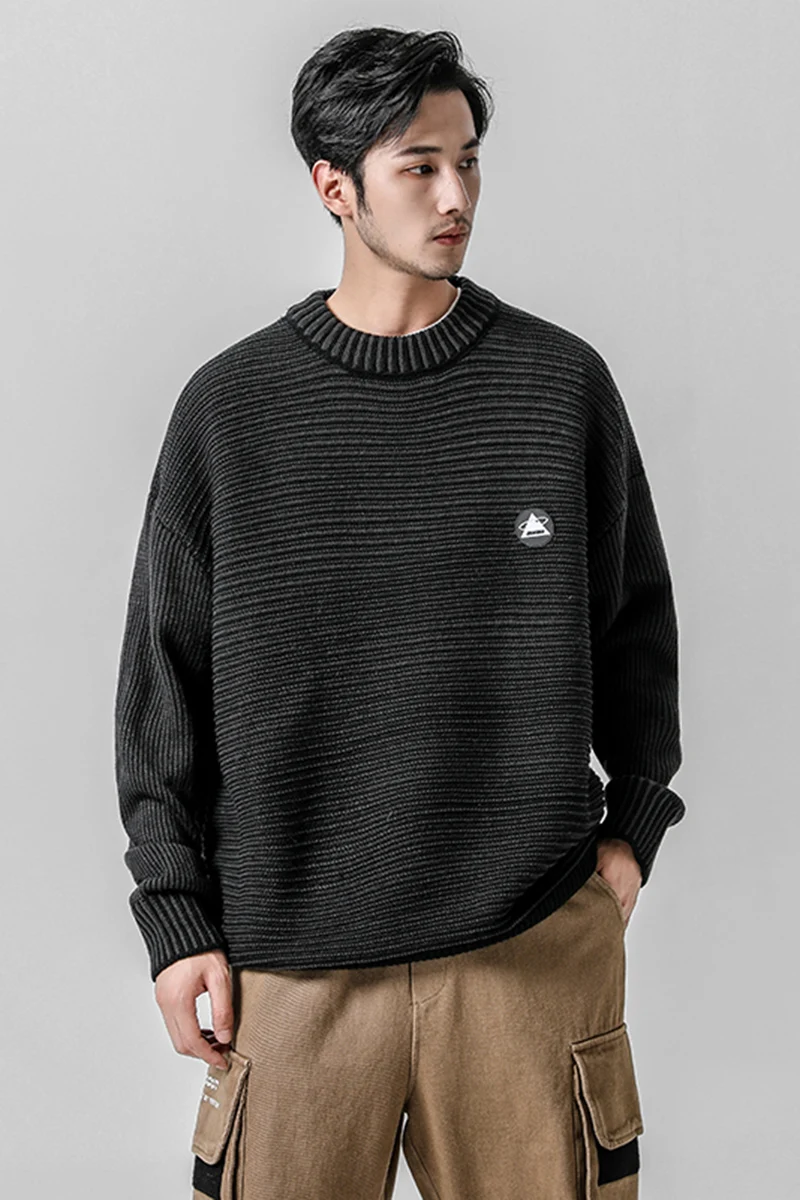 Winter Thick Warm Sweater Men Turtleneck Irregular Stripe Sweaters Loose Fit Pullover Sueter Hombre Knitwear Black Long Sleeve | Мужская