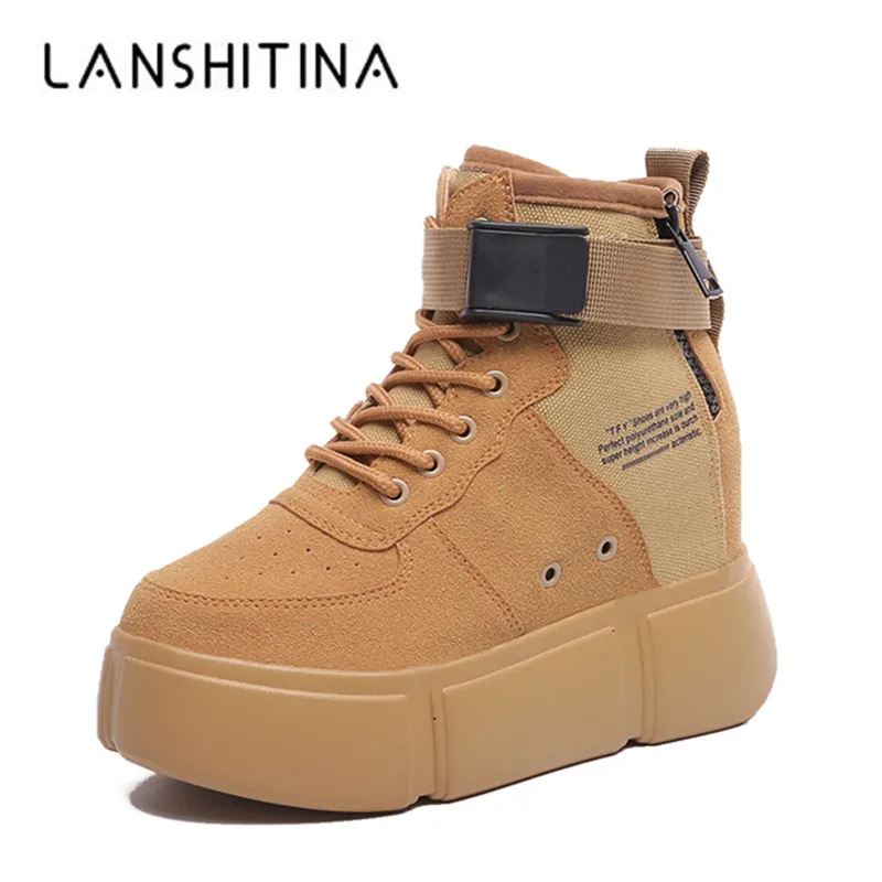 Женские высокие кроссовки повседневные Ботильоны на танкетке 10 см увеличивающие