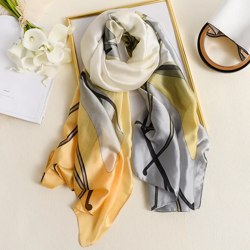 

Китайский роскошный Шелковый осенне-зимний женский популярный новый стильный шелковый шарф с принтом женская Солнцезащитная шаль модный г...