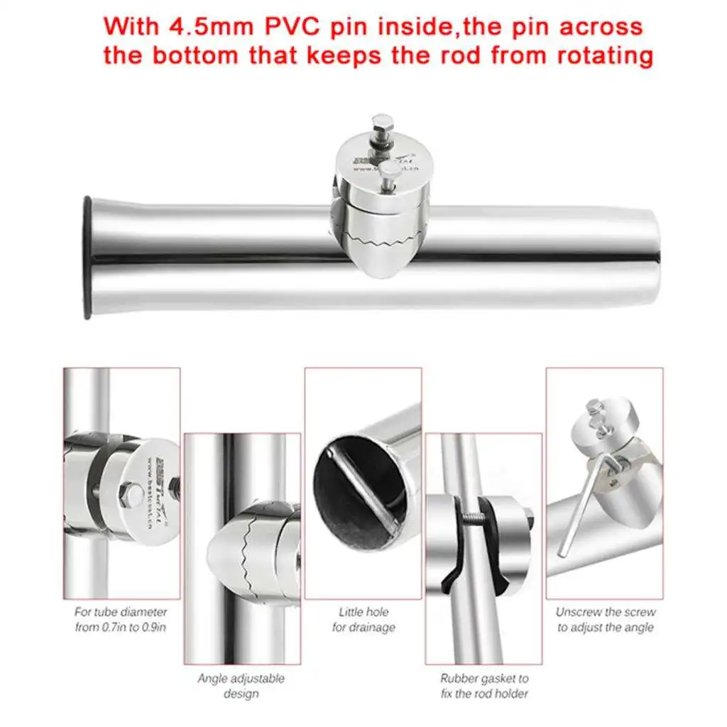 

316 Stainless Steel Clamp on Fishing Rod Storage Holder Rack with Mount Gasket for Rails 26mm to 32mm