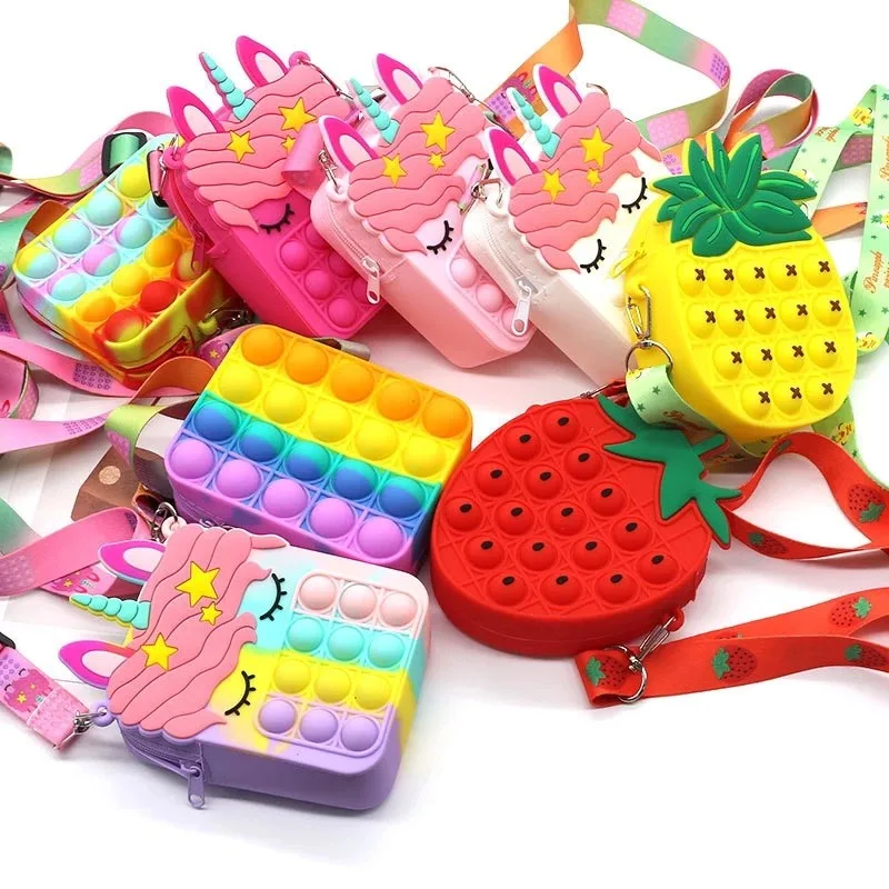 

New Popite Simple Dimple Messenger Bag Fidget Toys Push Bubble Antistress Children Toy Pops Its Keychain Wallet free shipping