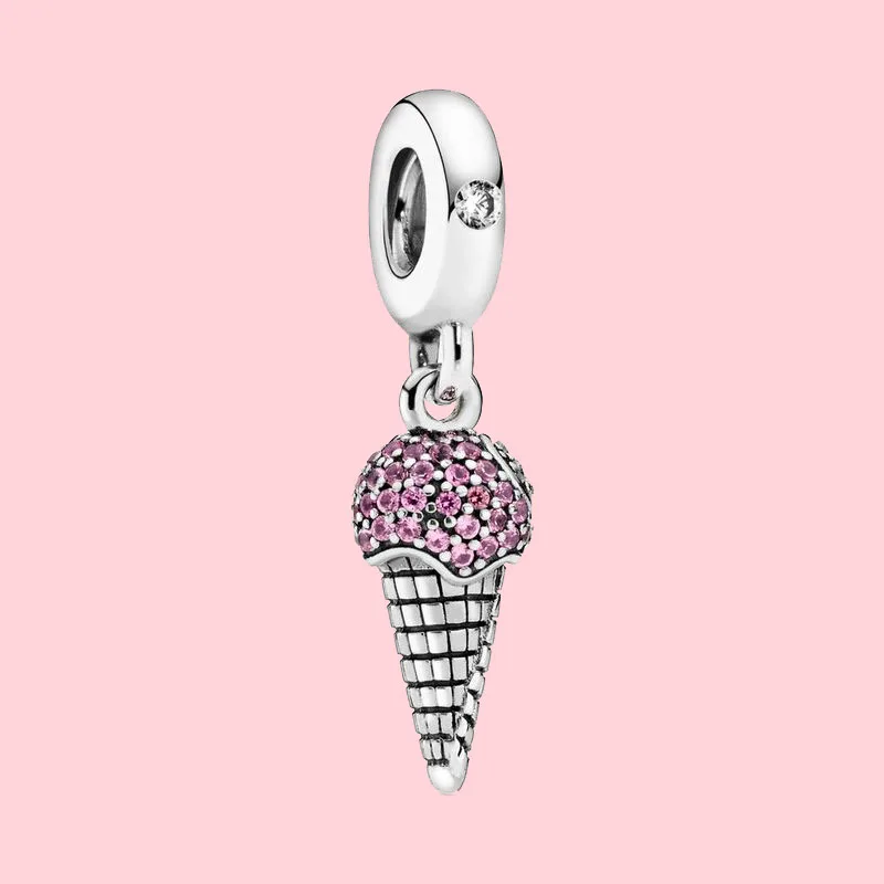 

Fit Original Pandora Bracelet Necklace 925 Sterling Silver Pave Ice Cream Cone Dangle Charm Pendant Woman Jewelry Gift 2021 New