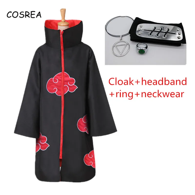 Anime Naruto Cosplay Costume Naruto Akatsuki Uchiha Itachi Cloak Halloween Carnival Jumsuit With Headband For Women and Men