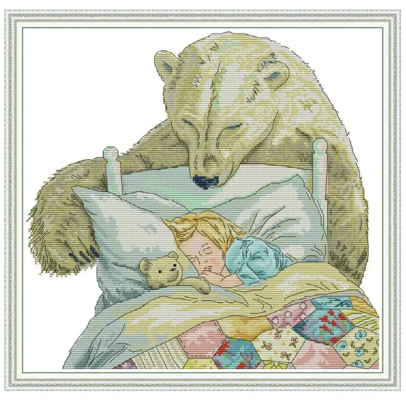 

Bear and Girl DIY Handmade Needlework Counted 14CT Printed Cross Stitch Embroidery Kit Set Home Decoration E56C