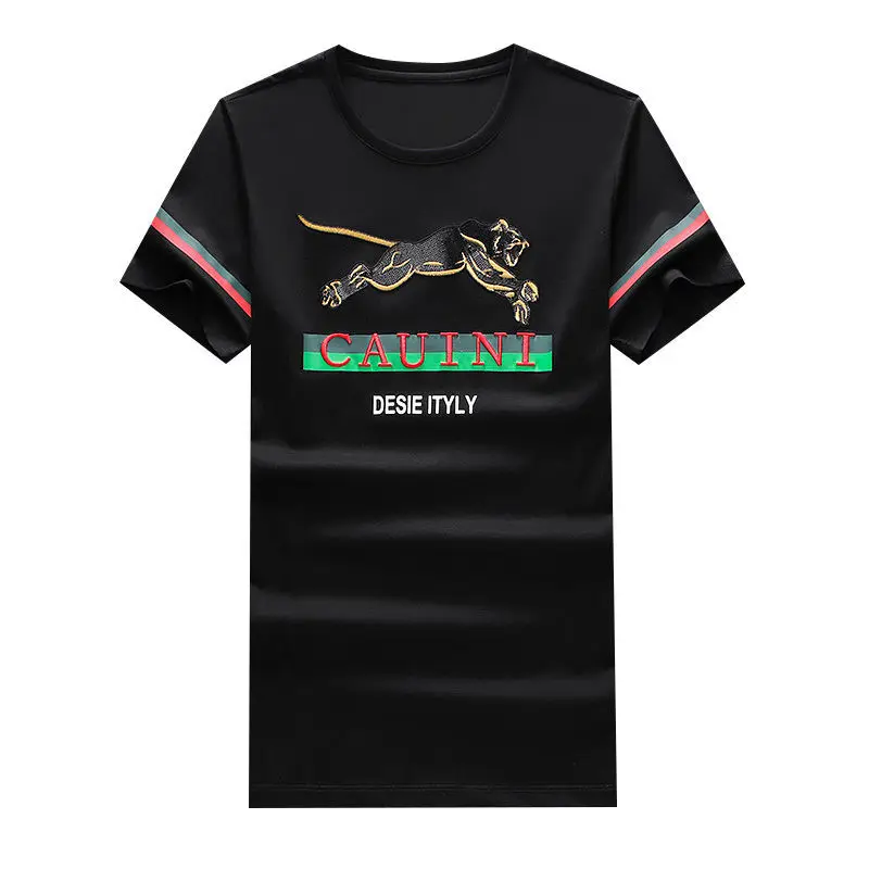

2021 summer day personality animal print short sleeve round neck t-shirt men's Korean slim fit inschao brand top