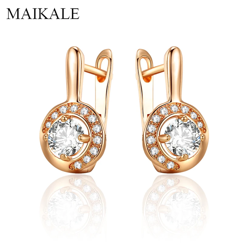 

MAIKALE Classic Black Zircon Stud Earrings for Women Gold Silver Color Cubic Zirconia Round Simple Korean Earrings Fashion Gifts