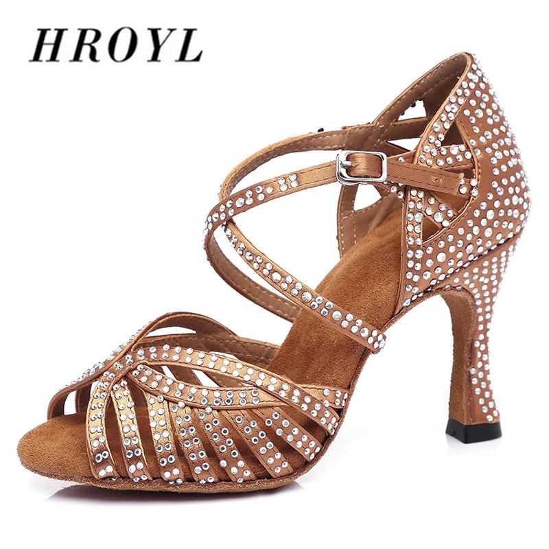 HROYL женские Туфли для латинских танцев девушек и женщин С Стразы Бальные танго