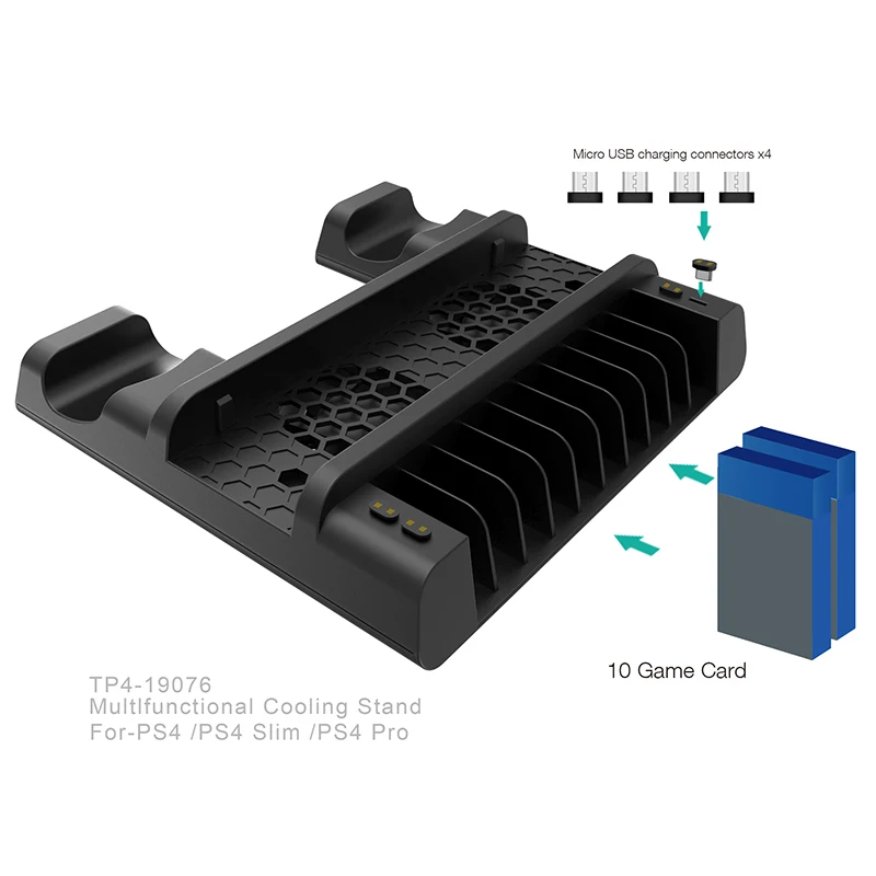 Вертикальная подставка для охлаждения вентилятора PS4/Slim/Pro зарядное светодиодный