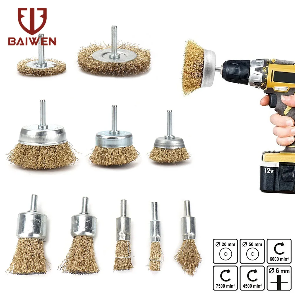 Rotary Wire Brush Abrasive Wheel Cup/Flat/Pencile type Drill Brass Steel Wire Brushes Set 6mm Shank For Power Dremel Tools