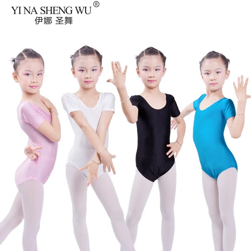 

Балетные танцевальные гимнастические трико для девочек, детская балетная одежда с коротким рукавом, танцевальное боди из спандекса, детские танцевальные трико с U-образным вырезом