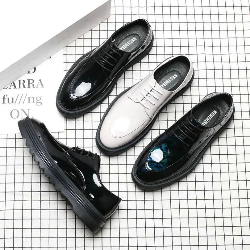 Модельные туфли из лакированной кожи Свадебная обувь на толстой подошве для