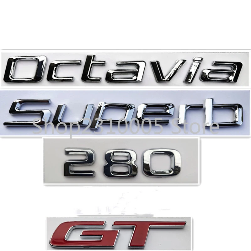 ABS Letters Emblem Logo Red GT Chrome 280 Lowercase Superb Octavia for Skoda Car Trunk Door Lid Badge Model Nameplate Sticker |