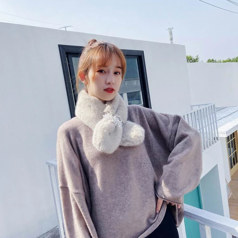 Зимний Теплый женский шарф в Корейском стиле искусственный плюшевый с имитацией