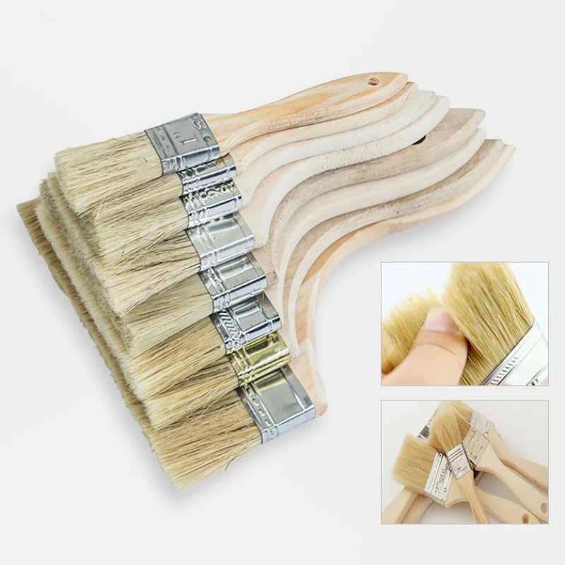 

3PCS Natural Bristle Brush Paint Brushes with Wooden Handle Tail Hanging Hole Barbecue Brush 2.3-11CM Barbecue Brush