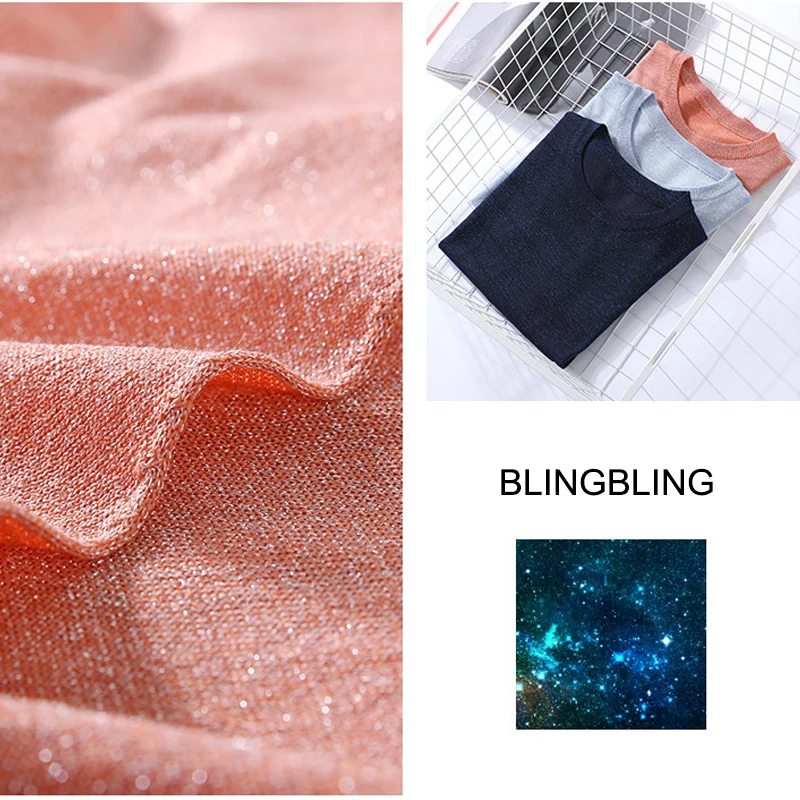 Las nuevas mujeres camisetas sin mangas de punto Mujer Slim Fit camisetas mujeres, Color brillante Bling cuello redondo de moda elegante Tops estilo nórdico