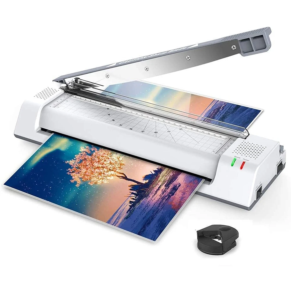 

laminating device A3 A4, 5 in 1 laminator OL381 from Heiund Kalt with 2 rolls, ABS function, cutting machine and corner rounder