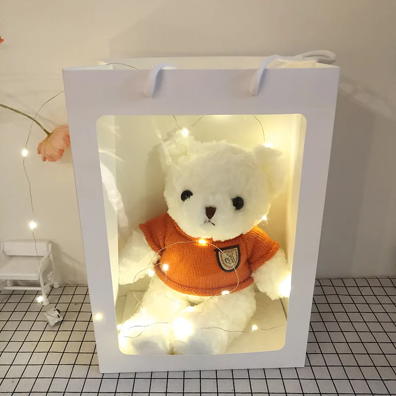 

Rose Cashmere White bear doll Gift Box stuffed toys Birthday Present Carrying bags, send decorative lights, carton delivery