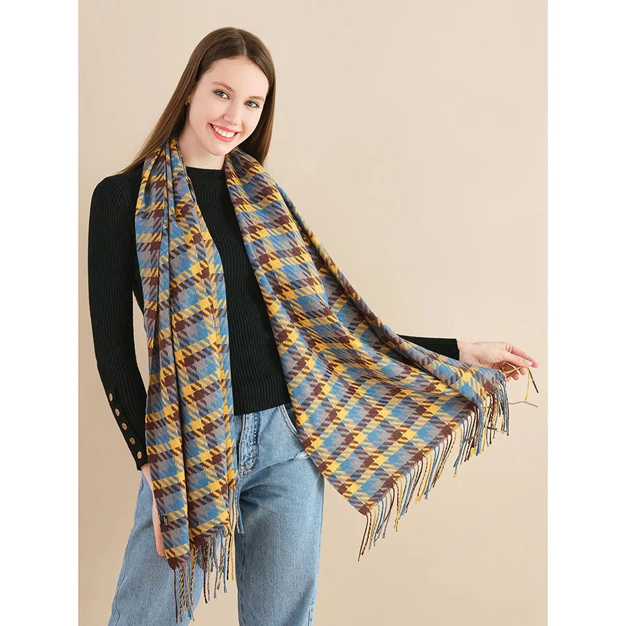 Женский шарф с рисунком гусиная лапка зимний мягкий большой длинный кашемировый