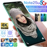 21 new global version note25u 5 8 inch 6 128gb 1621mp double sim card 8 core andriod 10 smartphone mtk6895 fingerprint face id