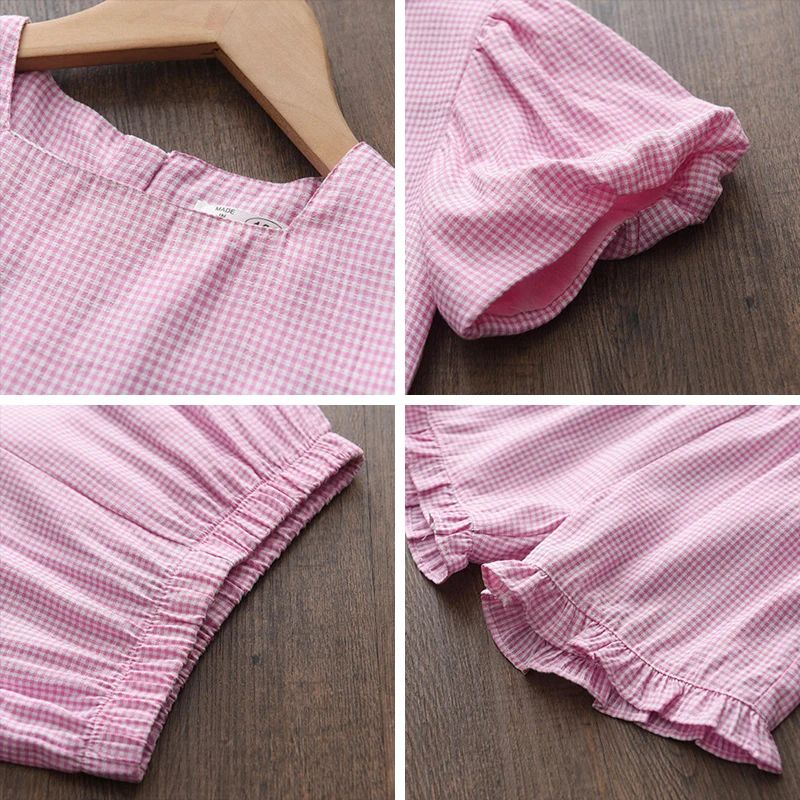 

Keelorn Girls Clothing Sets 2021 Summer Kids Puff Sleeve Top And Shorts Outfits 2Pcs Casual Children Plaid Clothes Suits 2-6Y