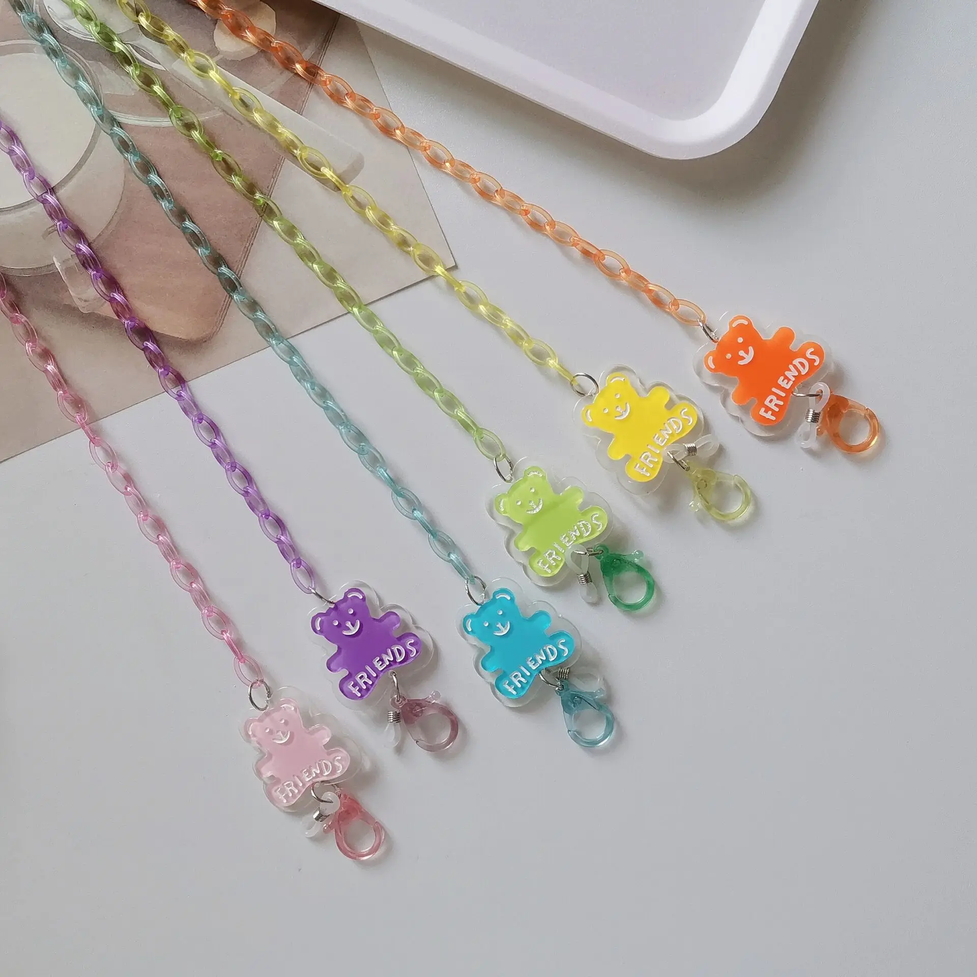 

Fashion Colorful cartoon candy color bear acrylic lanyard necklace glasses chain earphone chain mask chain