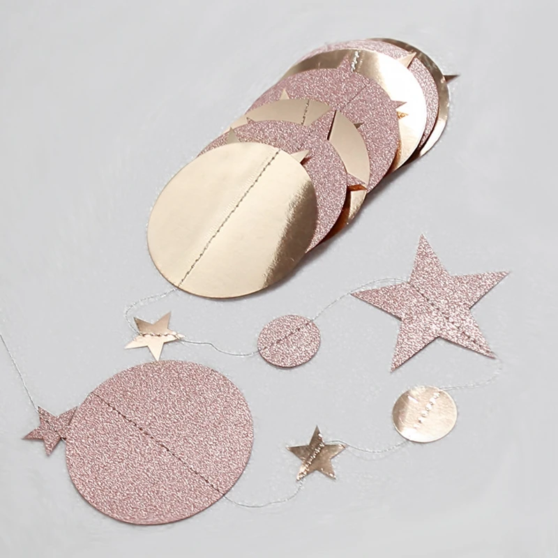 4m Mirror Paper Star Round Gold Garland Flash Banner Happy Birthday Wedding Party Favor Baby Shower Curtain Decoration Supplies