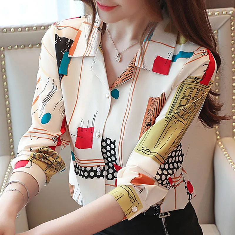 Blusas mujer de moda, шифоновая блузка на черной пуговице, однотонная блуза, женские топы с цветочной вышивкой в стиле Харадзюку, 0186