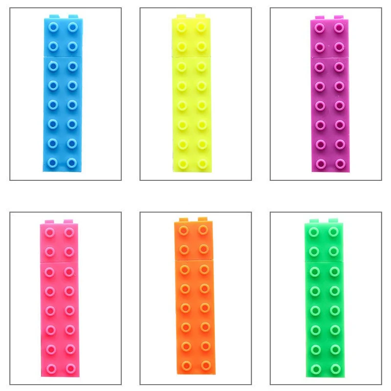 

6Color/Set Creative Colorfull Mini Building Up Block Fluorescent Highlighter Hand Account Drawing Pen Marcador Child Gift