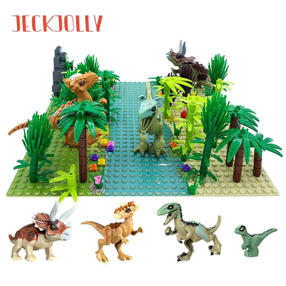

Jurassic Rain Forest Dinosaur World Base Plate DIY Animal Jungle Building Block Set Grass Bush Flower Tree Compatible Brick Toys