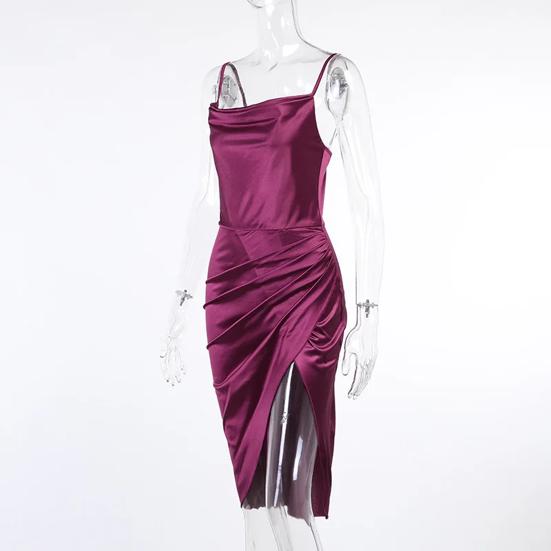 

Fashion sexy foreign trade split satin dress slim sexy sling split bandage dress Sleeveless vestido de mujer Spaghetti Strap