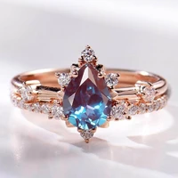 hot selling solid 925 sterling silver cz dainty jewelry alexandrite ring set alexandrite wedding engagement rings for gift