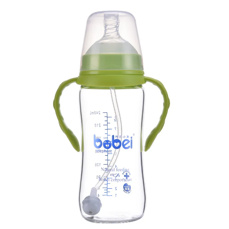 Бутылочка детская стеклянная с широким горлом 6 м + без БФА ручкой|Бутылки| |