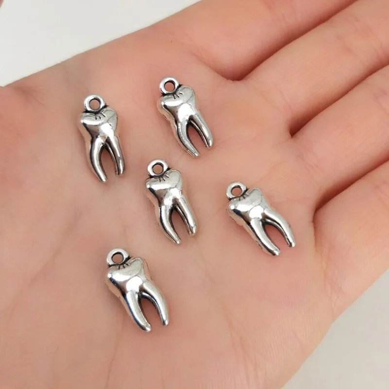 

8pcs Charms 3D Zombie Tooth Teeth Molar 16x8x5mm Antique Silver Color Plated Pendants Making DIY Handmade Tibetan Finding