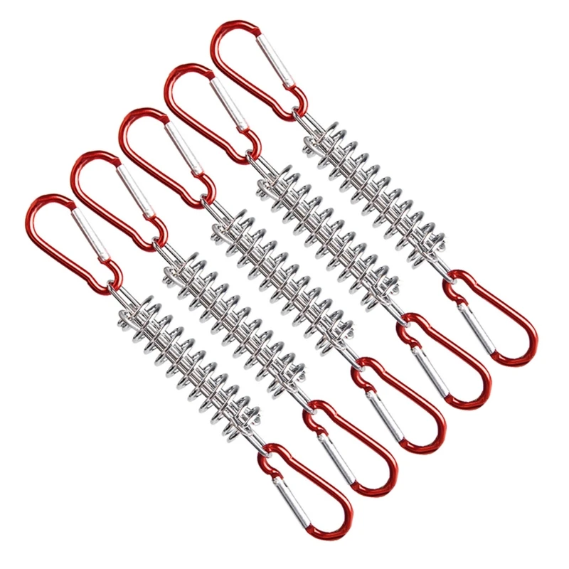 

5 Pcs Steel Tent Rope Tightener with Carabiner Clips Cord Adjuster Tensioner Outdoor Camping Windproof Spring Tent Buckle