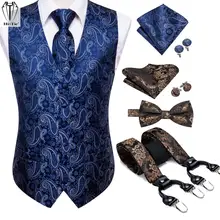 Hi Tie – gilet de luxe en soie pour homme, avec bretelles, Jacquard, boutons de manchette Hanky, pour mariage et affaires  (4)